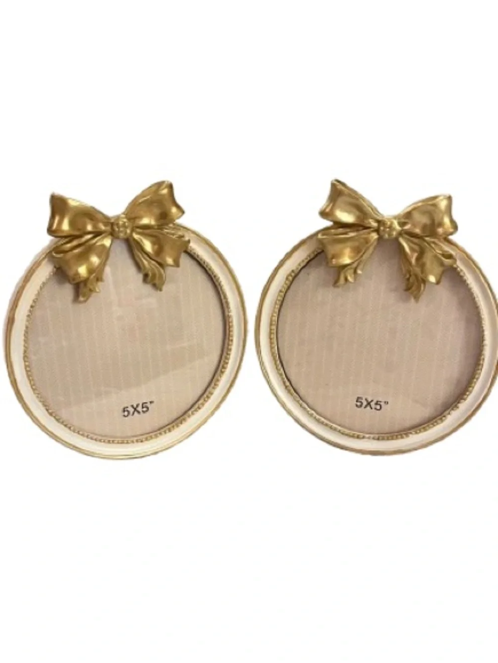 🆕-Set of 2 Gold Bow Round 5x5 Photo Frames